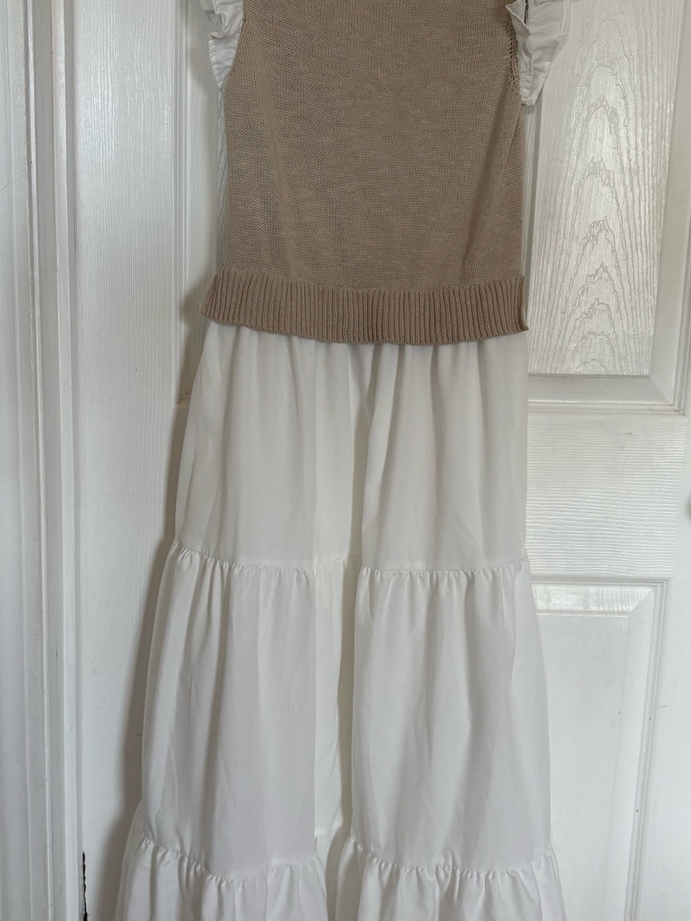 Cream Knit-Top White Tiered Maxi Dress